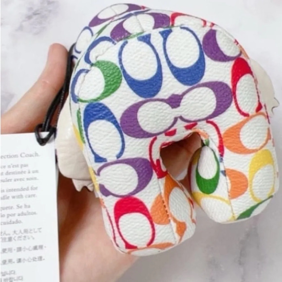 COACH Iconic Rainbow Colored White Signature Bear Keychain Purse Bag Charm NWT - Picture 4 of 8